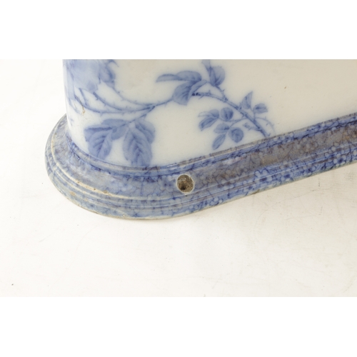 46 - A VICTORIAN BLUE AND WHITE PORCELAIN SANITAS 'WASH DOWN CLOSET' TOILET decorated with floral branchw... 