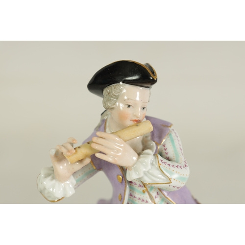 49 - A LATE 19TH CENTURY MEISSEN FIGURE OF A FLAUTIST depicted as a standing young man on a gilt-edged st... 