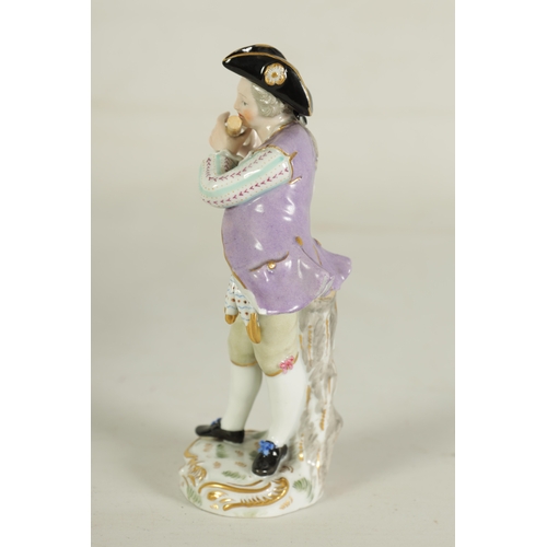 49 - A LATE 19TH CENTURY MEISSEN FIGURE OF A FLAUTIST depicted as a standing young man on a gilt-edged st... 