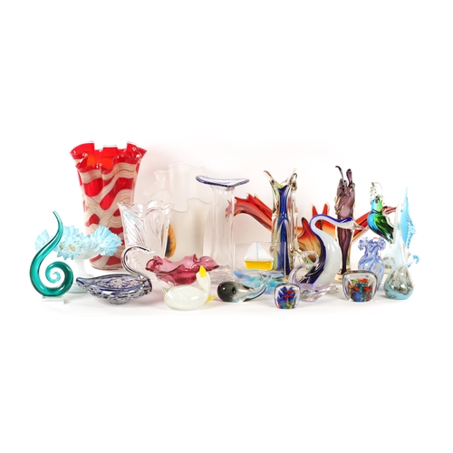6 - A LARGE COLLECTION OF 20TH CENTURY CONTINENTAL GLASSWARE INCLUDING THREE MURANO comprising of vases,... 