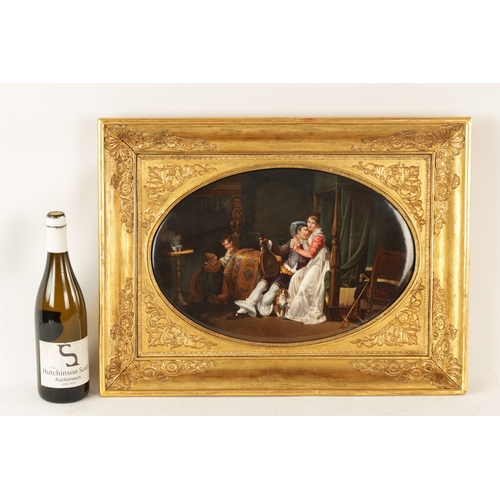 61 - A LARGE 19TH CENTURY CONTINENTAL KPM STYLE PORCELAIN HANGING PLAQUE depicting an interior scene - mo... 