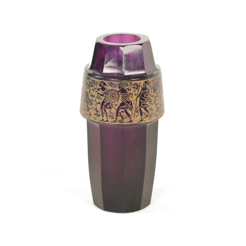 9 - AN EARLY 20TH-CENTURY PURPLE GLASS VIENNA SECESSIONIST VASE IN THE MOSER STYLE of faceted shaped for... 