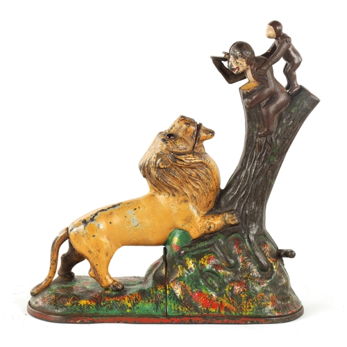 584 - A LATE 19TH CENTURY AMERICAN PAINTED CAST IRON 'LION AND TWO MONKEYS' MONEY BOX by Kyser & Rex Phila... 