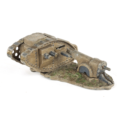 587 - A 20TH CENTURY PAINTED CAST IRON 'TANK AND CANNON' MECHANICAL MONEY BOX DESIGNED AND PATENTED BY STA... 