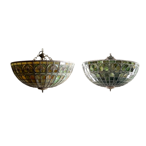 598 - TWO SIMILAR LOEVSKY & LOEVSKY WHITE METAL CASTING CORPORATION U.S.A. TIFFANY STYLE OVERSIZED LAMP SH... 