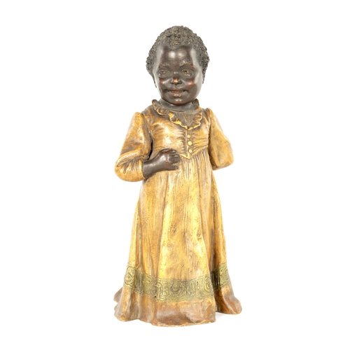 600 - AN AUSTRIAN COLD PAINTED TERRACOTTA FIGURE BY GOLDSCHEIDER modelled as a young girl in cream dress, ... 