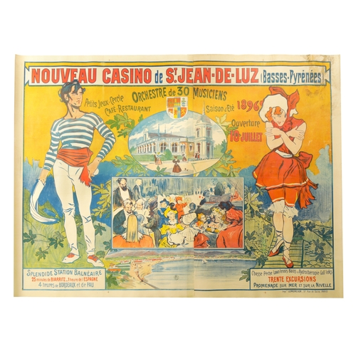 867 - A MASSIVE ORIGINAL VINTAGE FRENCH CASINO ADVERTISING POSTER Nouveau Casino de St Jean de Luz (150cm ... 