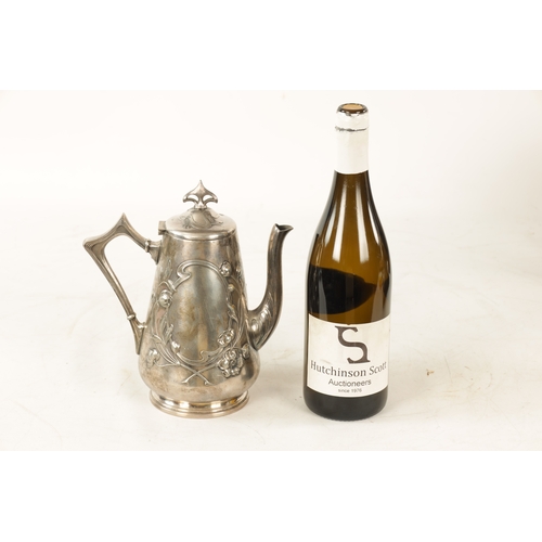 554 - A STYLISH ART NOUVEAU WMF LIBERTY'S-STYLE POLISHED PEWTER COFFEE POT with stylised floral designs to... 