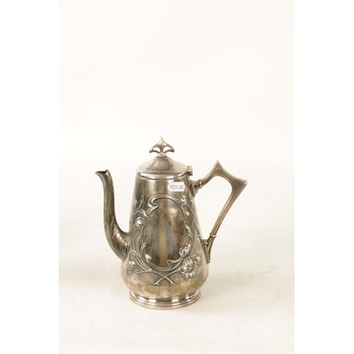 554 - A STYLISH ART NOUVEAU WMF LIBERTY'S-STYLE POLISHED PEWTER COFFEE POT with stylised floral designs to... 