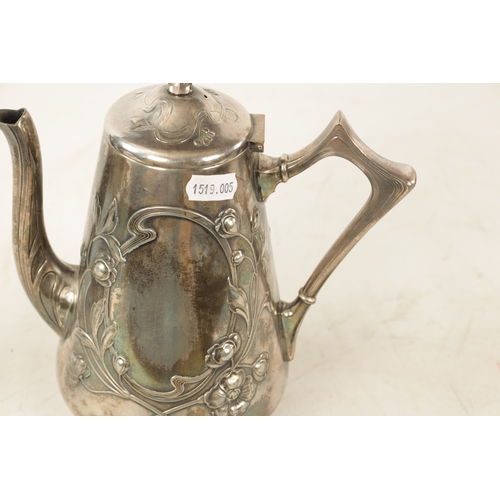 554 - A STYLISH ART NOUVEAU WMF LIBERTY'S-STYLE POLISHED PEWTER COFFEE POT with stylised floral designs to... 