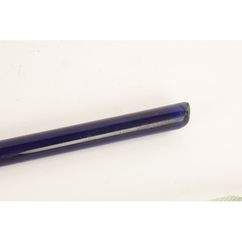 562 - THREE LATE 19TH CENTURY FRIGGER WALKING STICKS comprising of a blue air twist, a Bristol blue and a ... 