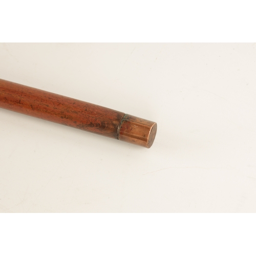 564 - A LATE 19TH CENTURY DECANTER WALKING STICK WITH SCREW OFF HANDLE with copper mounts revealing a elon... 