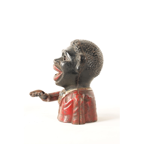 579 - A LATE 19TH CENTURY PAINTED CAST IRON 'JOLLY' MECHANICAL MONEY BANK (16cm high)