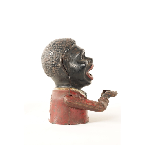 579 - A LATE 19TH CENTURY PAINTED CAST IRON 'JOLLY' MECHANICAL MONEY BANK (16cm high)