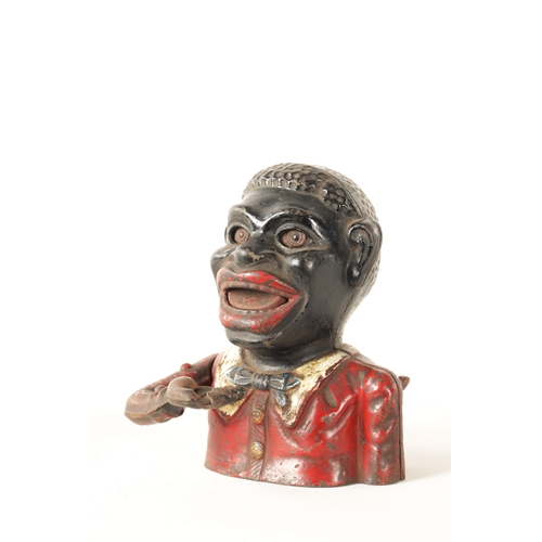 579 - A LATE 19TH CENTURY PAINTED CAST IRON 'JOLLY' MECHANICAL MONEY BANK (16cm high)