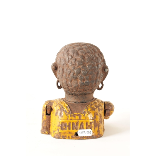 580 - A LATE 19TH CENTURY PAINTED CAST IRON 'DINAH' MECHANICAL MONEY BANK (16cm high)
