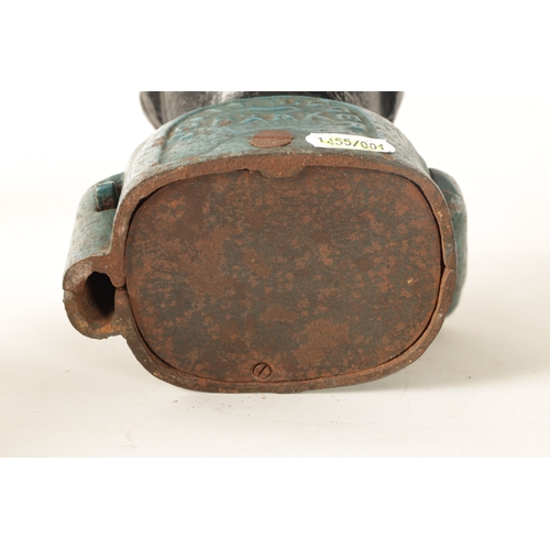 582 - A LATE 19TH CENTURY PAINTED CAST IRON 'JOLLY' MECHANICAL MONEY BANK depicted wearing a silvered top ... 