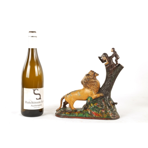 584 - A LATE 19TH CENTURY AMERICAN PAINTED CAST IRON 'LION AND TWO MONKEYS' MONEY BOX by Kyser & Rex Phila... 