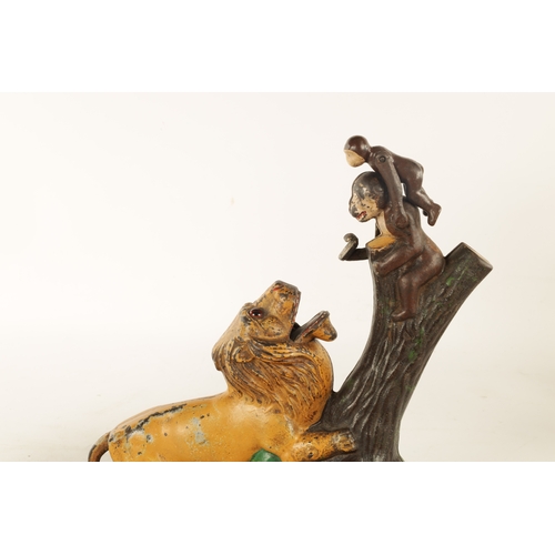 584 - A LATE 19TH CENTURY AMERICAN PAINTED CAST IRON 'LION AND TWO MONKEYS' MONEY BOX by Kyser & Rex Phila... 