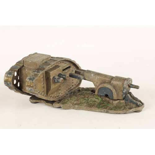 587 - A 20TH CENTURY PAINTED CAST IRON 'TANK AND CANNON' MECHANICAL MONEY BOX DESIGNED AND PATENTED BY STA... 