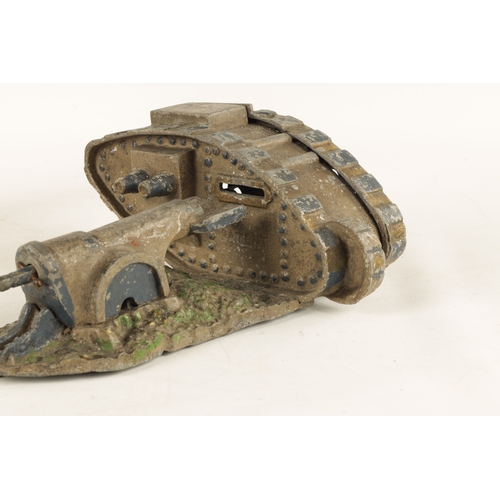 587 - A 20TH CENTURY PAINTED CAST IRON 'TANK AND CANNON' MECHANICAL MONEY BOX DESIGNED AND PATENTED BY STA... 