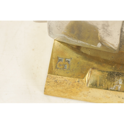 588 - A STYLISH BRONZE AND STEEL MARITIME SCULPTURE, possibly a racing trophy, modelled as sailing boats w... 