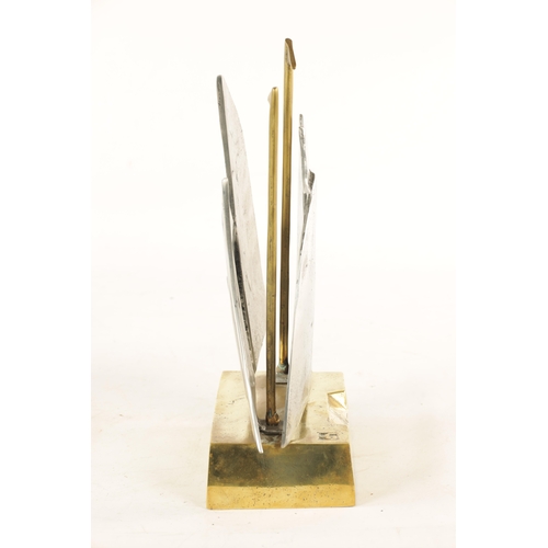 588 - A STYLISH BRONZE AND STEEL MARITIME SCULPTURE, possibly a racing trophy, modelled as sailing boats w... 
