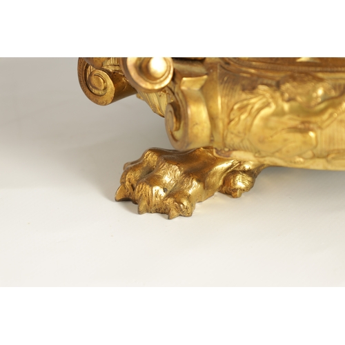 591 - A PAIR OF 19TH CENTURY BRONZE AND ORMOLU SEVEN BRANCH CANDLELARBRA with leaf and flower head decorat... 