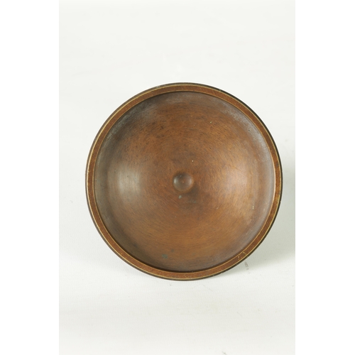 593 - A 19TH CENTURY BRONZE LIDDED TAZZA with figural finial and stylised floral decoration, raised on a g... 
