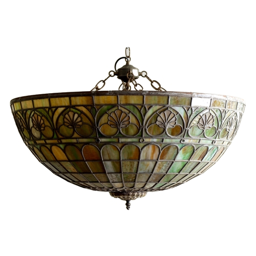 598 - TWO SIMILAR LOEVSKY & LOEVSKY WHITE METAL CASTING CORPORATION U.S.A. TIFFANY STYLE OVERSIZED LAMP SH... 