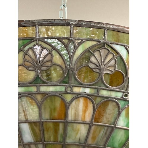 598 - TWO SIMILAR LOEVSKY & LOEVSKY WHITE METAL CASTING CORPORATION U.S.A. TIFFANY STYLE OVERSIZED LAMP SH... 