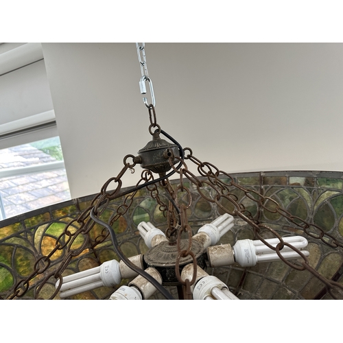 598 - TWO SIMILAR LOEVSKY & LOEVSKY WHITE METAL CASTING CORPORATION U.S.A. TIFFANY STYLE OVERSIZED LAMP SH... 