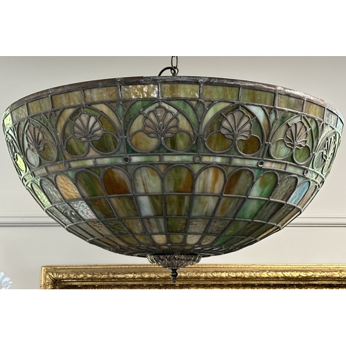 598 - TWO SIMILAR LOEVSKY & LOEVSKY WHITE METAL CASTING CORPORATION U.S.A. TIFFANY STYLE OVERSIZED LAMP SH... 