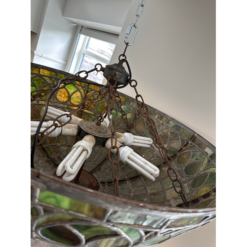 598 - TWO SIMILAR LOEVSKY & LOEVSKY WHITE METAL CASTING CORPORATION U.S.A. TIFFANY STYLE OVERSIZED LAMP SH... 