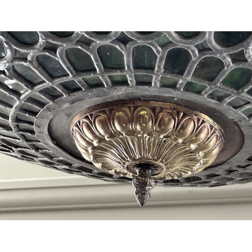 598 - TWO SIMILAR LOEVSKY & LOEVSKY WHITE METAL CASTING CORPORATION U.S.A. TIFFANY STYLE OVERSIZED LAMP SH... 
