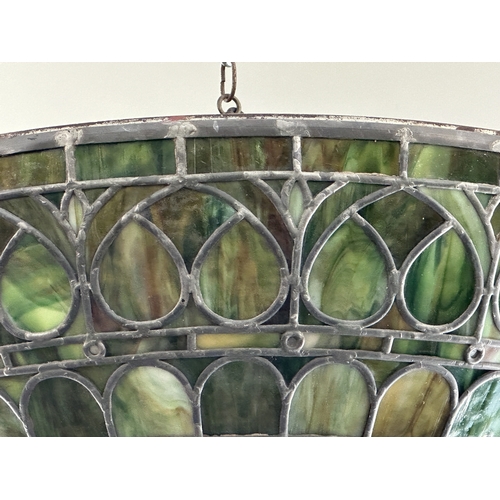 598 - TWO SIMILAR LOEVSKY & LOEVSKY WHITE METAL CASTING CORPORATION U.S.A. TIFFANY STYLE OVERSIZED LAMP SH... 