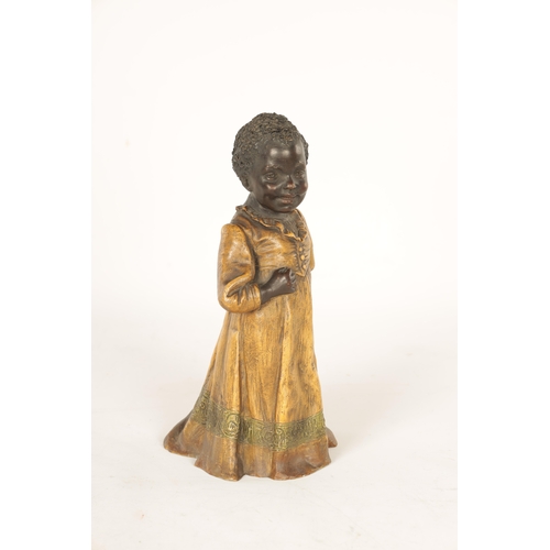 600 - AN AUSTRIAN COLD PAINTED TERRACOTTA FIGURE BY GOLDSCHEIDER modelled as a young girl in cream dress, ... 