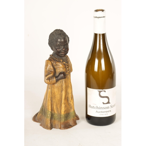 600 - AN AUSTRIAN COLD PAINTED TERRACOTTA FIGURE BY GOLDSCHEIDER modelled as a young girl in cream dress, ... 