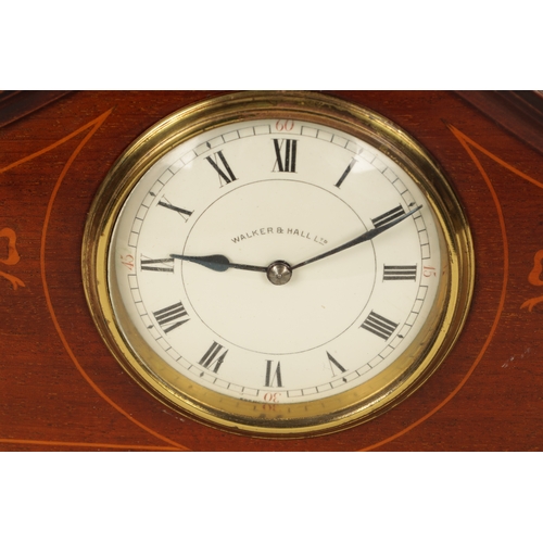 969 - A COLLECTION OF FOUR EDWARDIAN INLAID MANTEL CLOCKS all in mahogany cases with French eight day spri... 