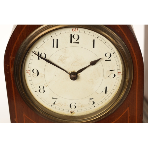 969 - A COLLECTION OF FOUR EDWARDIAN INLAID MANTEL CLOCKS all in mahogany cases with French eight day spri... 
