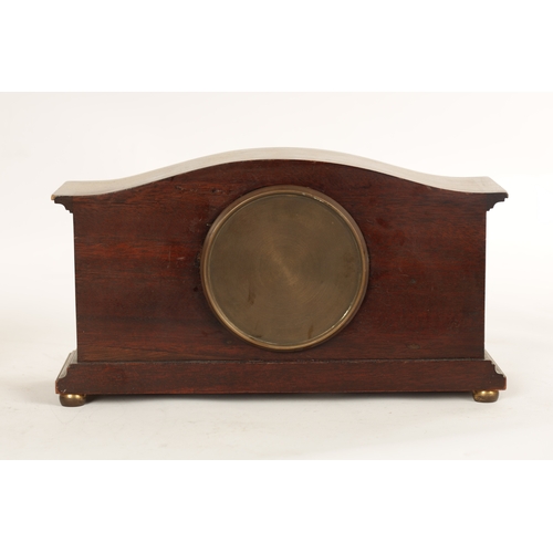 969 - A COLLECTION OF FOUR EDWARDIAN INLAID MANTEL CLOCKS all in mahogany cases with French eight day spri... 