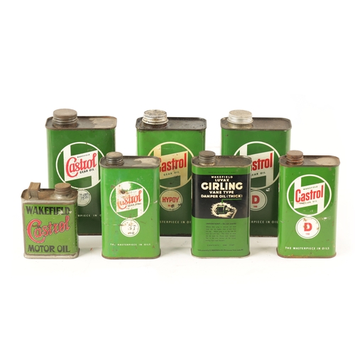 10 - A COLLECTION OF SEVEN CASTROL OIL CANS, most of them still containing the original contents (21cm an... 