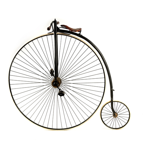 100 - A LATE 19TH CENTURY PENNY FARTHING BICYCLE WITH 52” WHEEL having painted frame and brown saddle seat... 