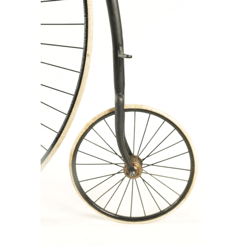 100 - A LATE 19TH CENTURY PENNY FARTHING BICYCLE WITH 52” WHEEL having painted frame and brown saddle seat... 