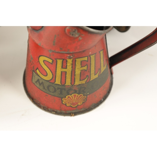 13 - A COLLECTION OF FIVE VINTAGE MOTOR OIL CANS comprising of three Shell oil, a Prices motor oil and a ... 