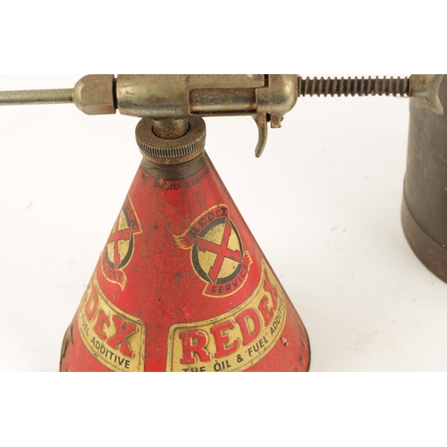 16 - TWO VINTAGE OIL CANS the larger copper can with riveted bands and the smaller by Redex (Copper can m... 