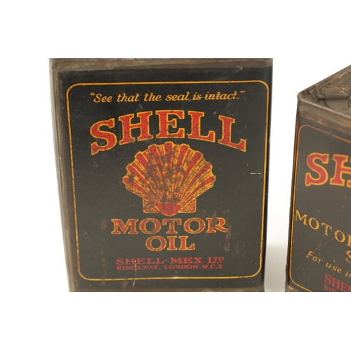 17 - AN EARLY SHELL MOTOR GREASE CAN AND MOTOR OIL CAN with some of the original contents (17.5cm high)