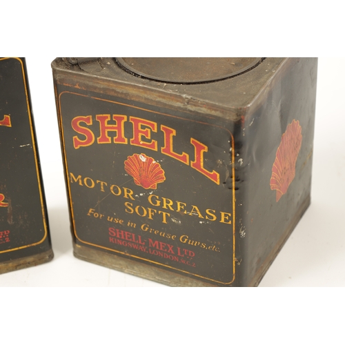 17 - AN EARLY SHELL MOTOR GREASE CAN AND MOTOR OIL CAN with some of the original contents (17.5cm high)