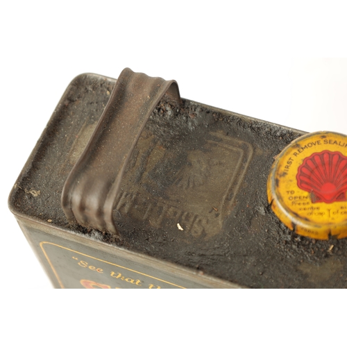 17 - AN EARLY SHELL MOTOR GREASE CAN AND MOTOR OIL CAN with some of the original contents (17.5cm high)