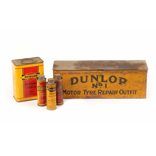 19 - A COLLECTION OF VINTAGE DUNLOP TYRE REPAIR ACCESSORIES including dusting chalk and rubber solution